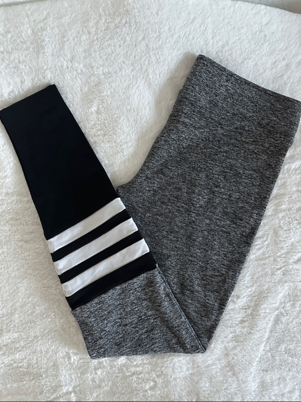 Bombshell Sportswear - Heather Gray & Black Leggings with White Stripes